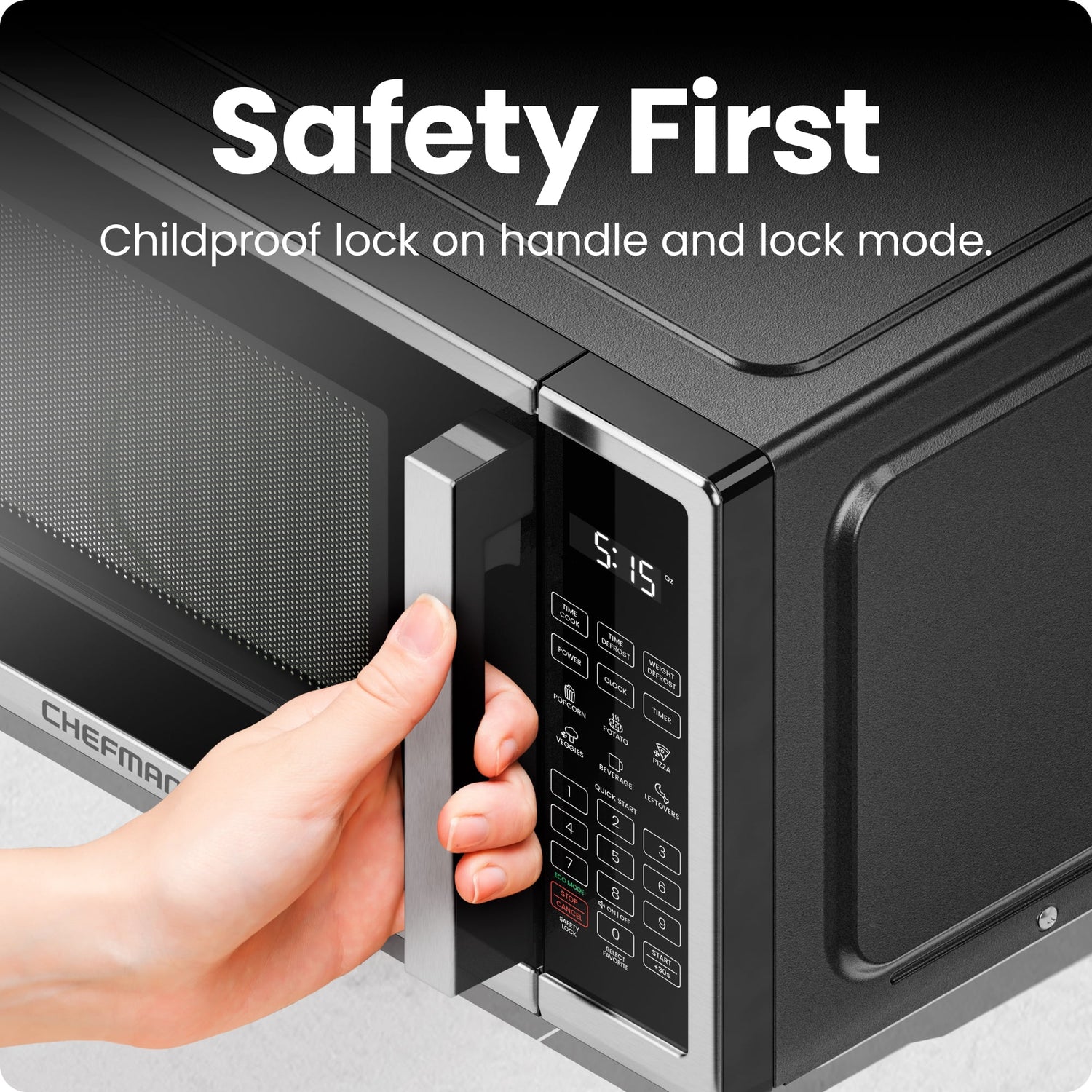 Chefman 0.9 Cu ft Countertop Microwave Oven, 900 Watts - Stainless Steel