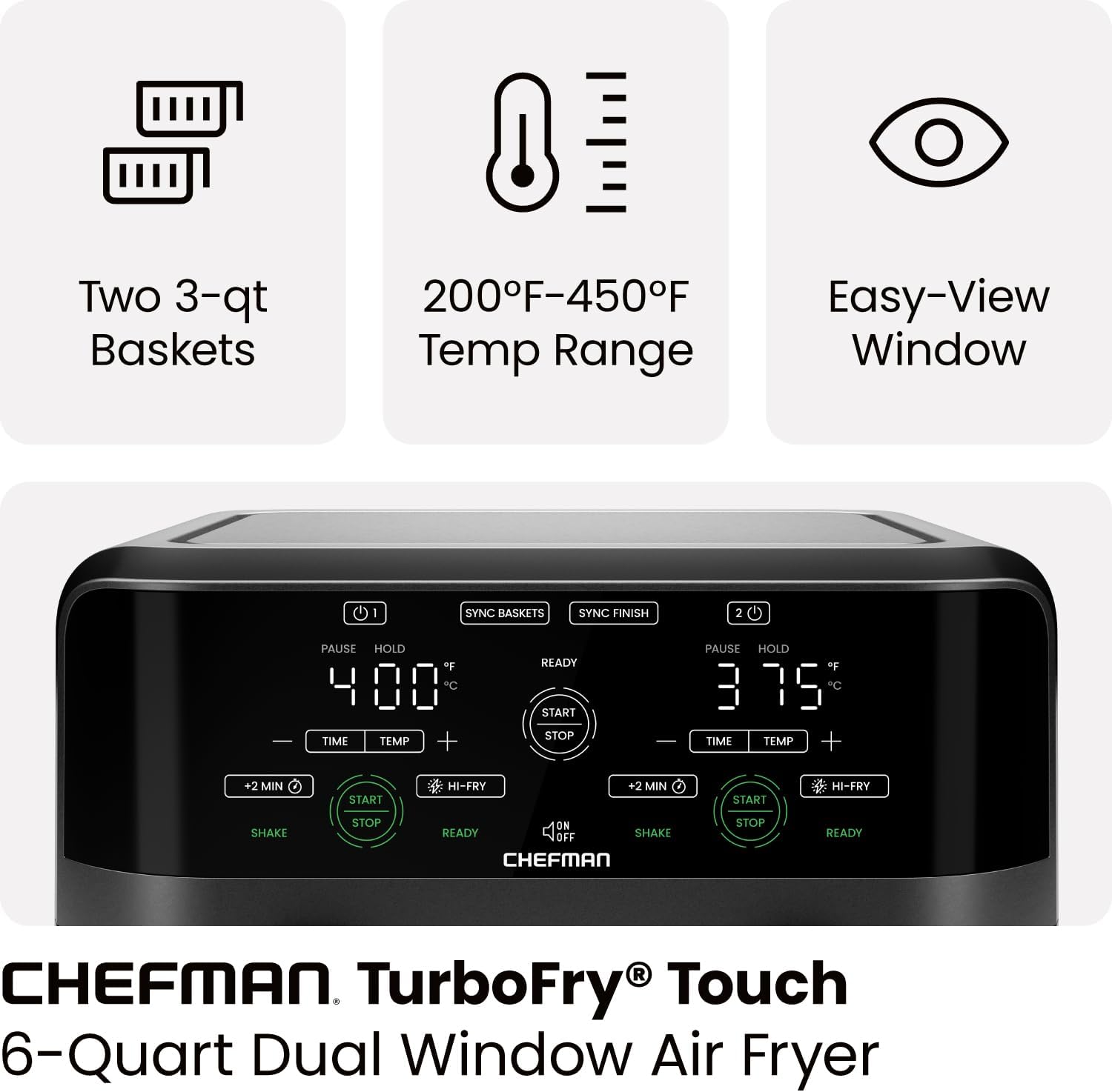 Chefman TurboFry Touch 6-Quart Dual Window Air Fryer