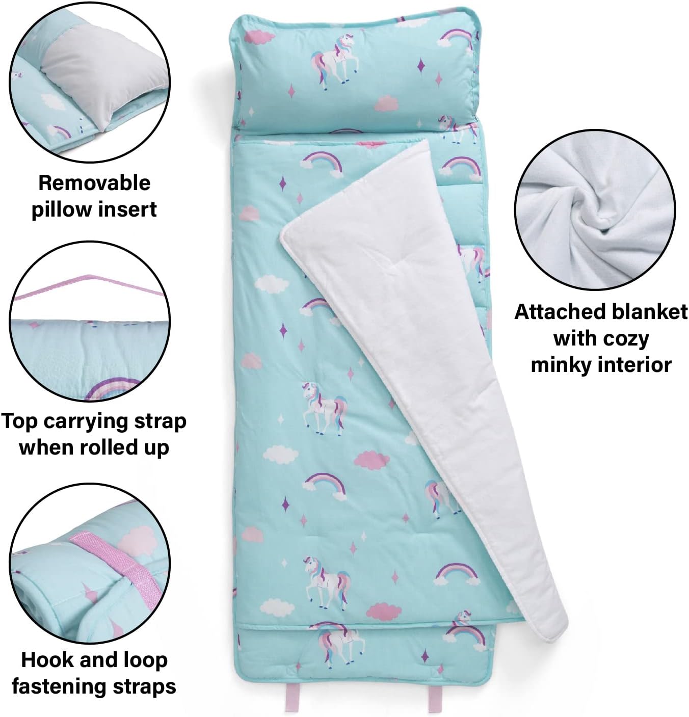 Delta Children Nap Mat with Included Pillow and Blanket for Toddlers and Kids, Unicorn