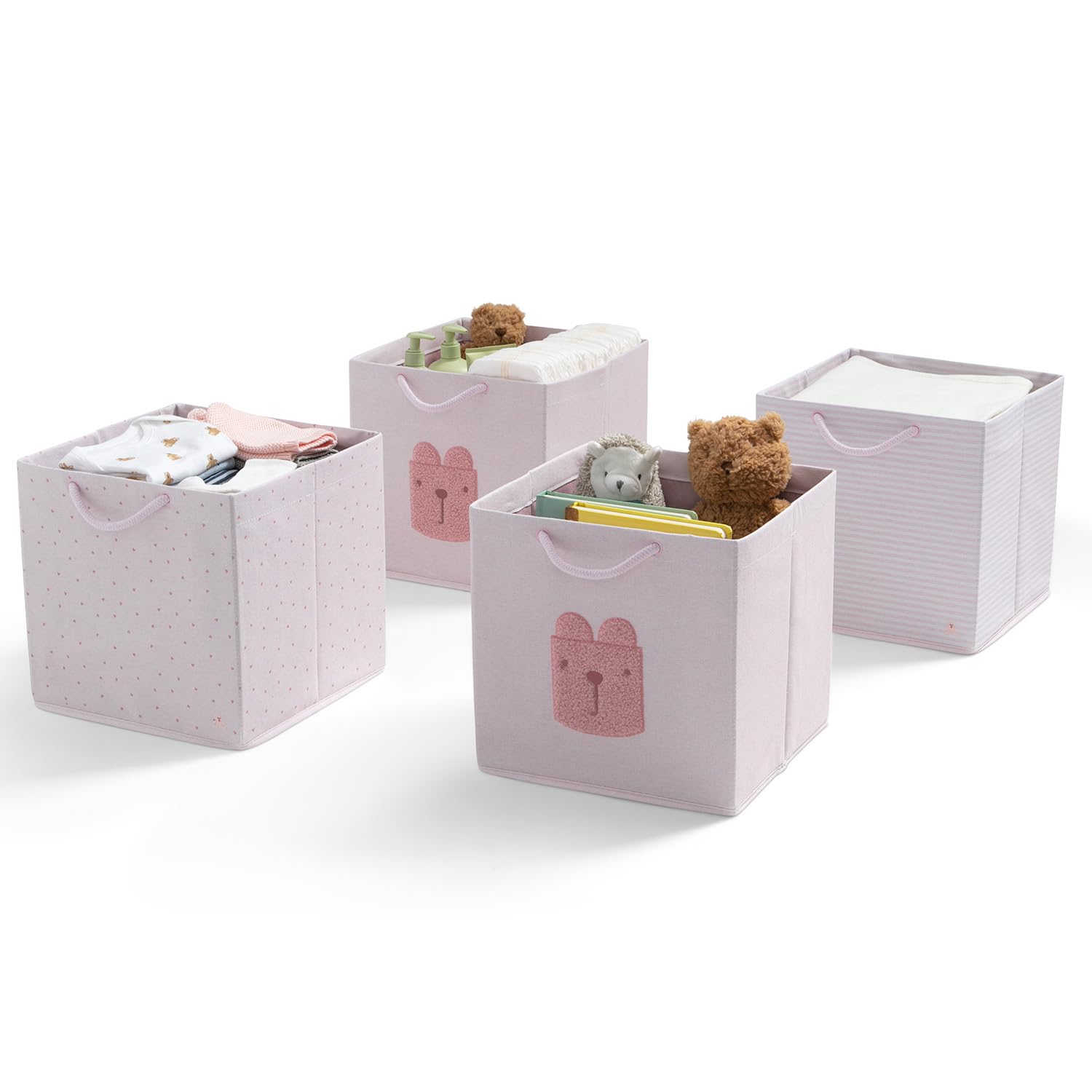 Delta Children 4-Pack Brannan Bear Fabric Storage Bins with Handles, Pink