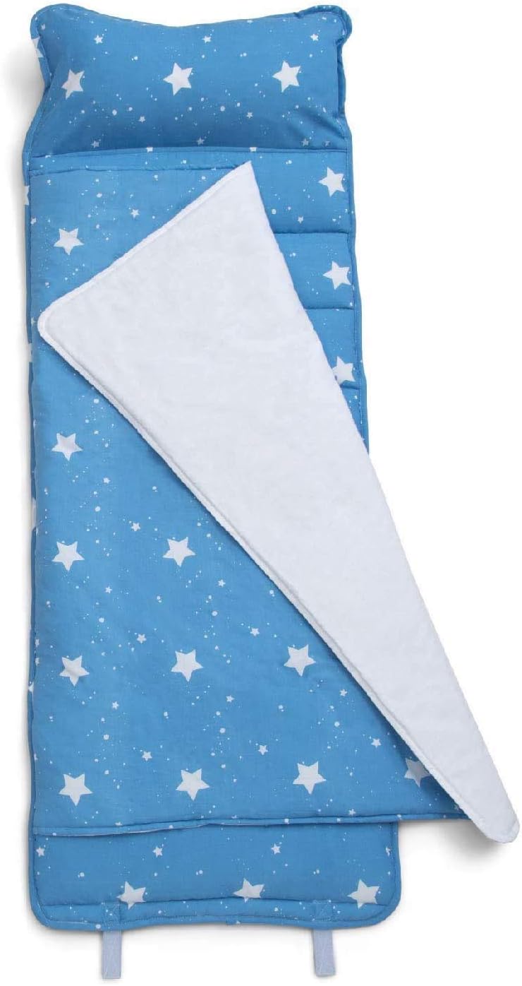 Delta Children Nap Mat with Included Pillow and Blanket for Toddlers and Kids, Blue Stars