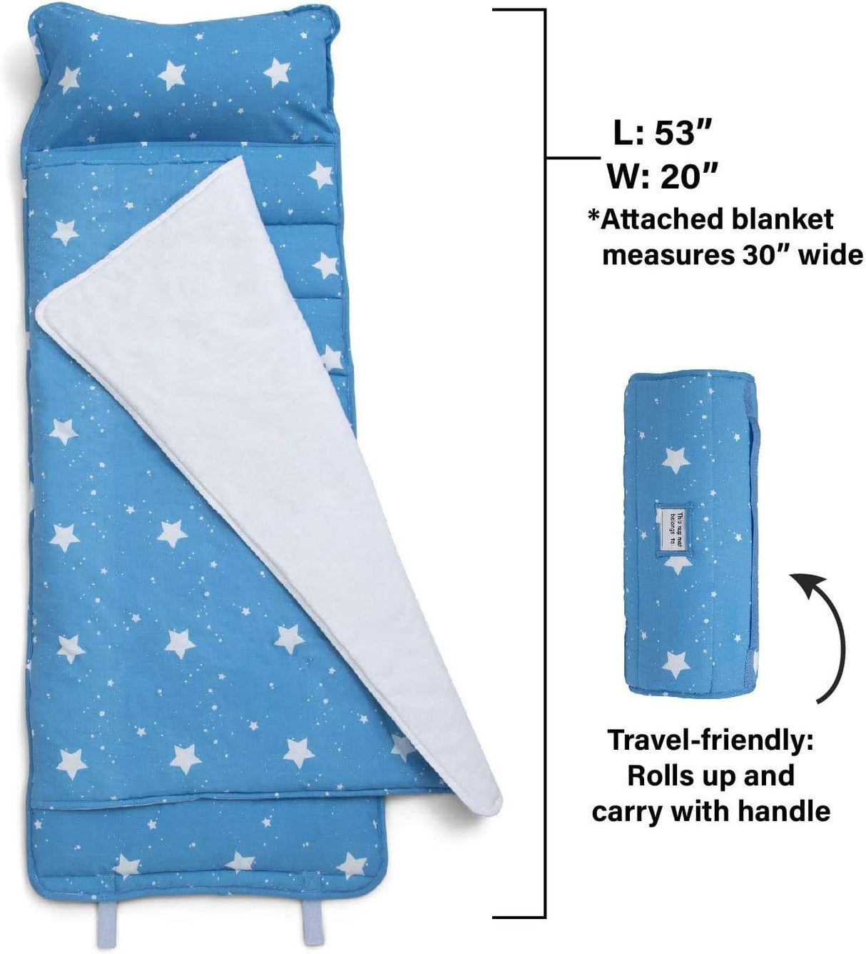 Delta Children Nap Mat with Included Pillow and Blanket for Toddlers and Kids, Blue Stars