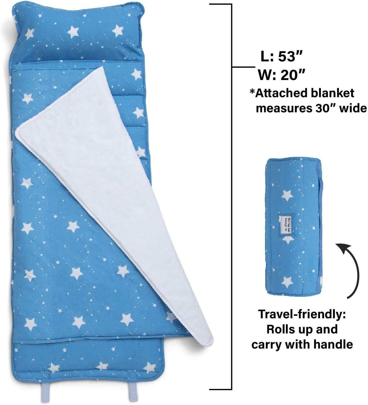 Delta Children Nap Mat with Included Pillow and Blanket for Toddlers and Kids, Blue Stars
