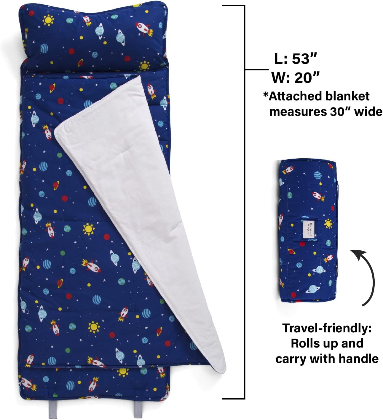 Delta Children Nap Mat with Included Pillow and Blanket for Toddlers and Kids, Outer Space