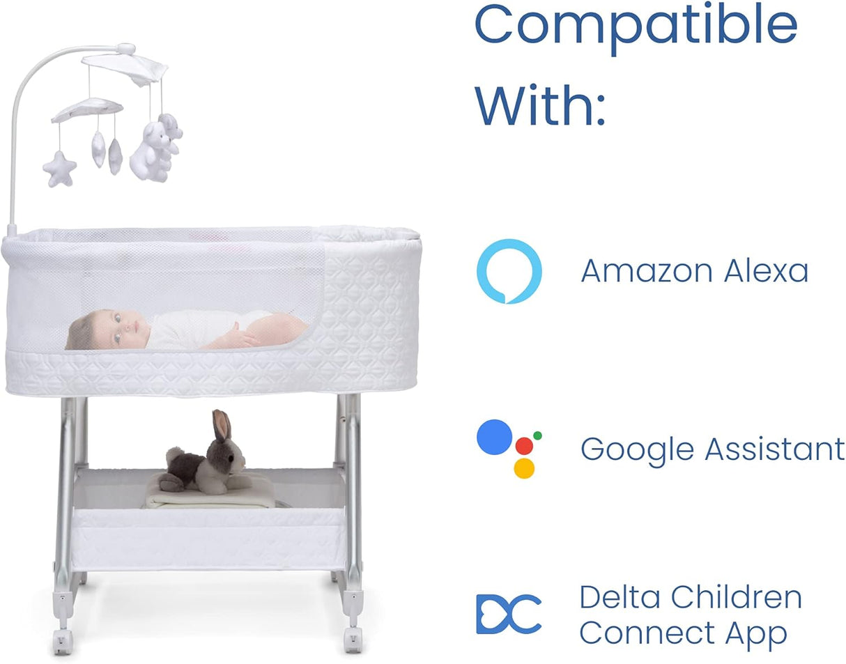 Delta Children Nod Bassinet - Smart Sleeper with Auto Glide Motion, Wi-Fi and Airflow Mesh White