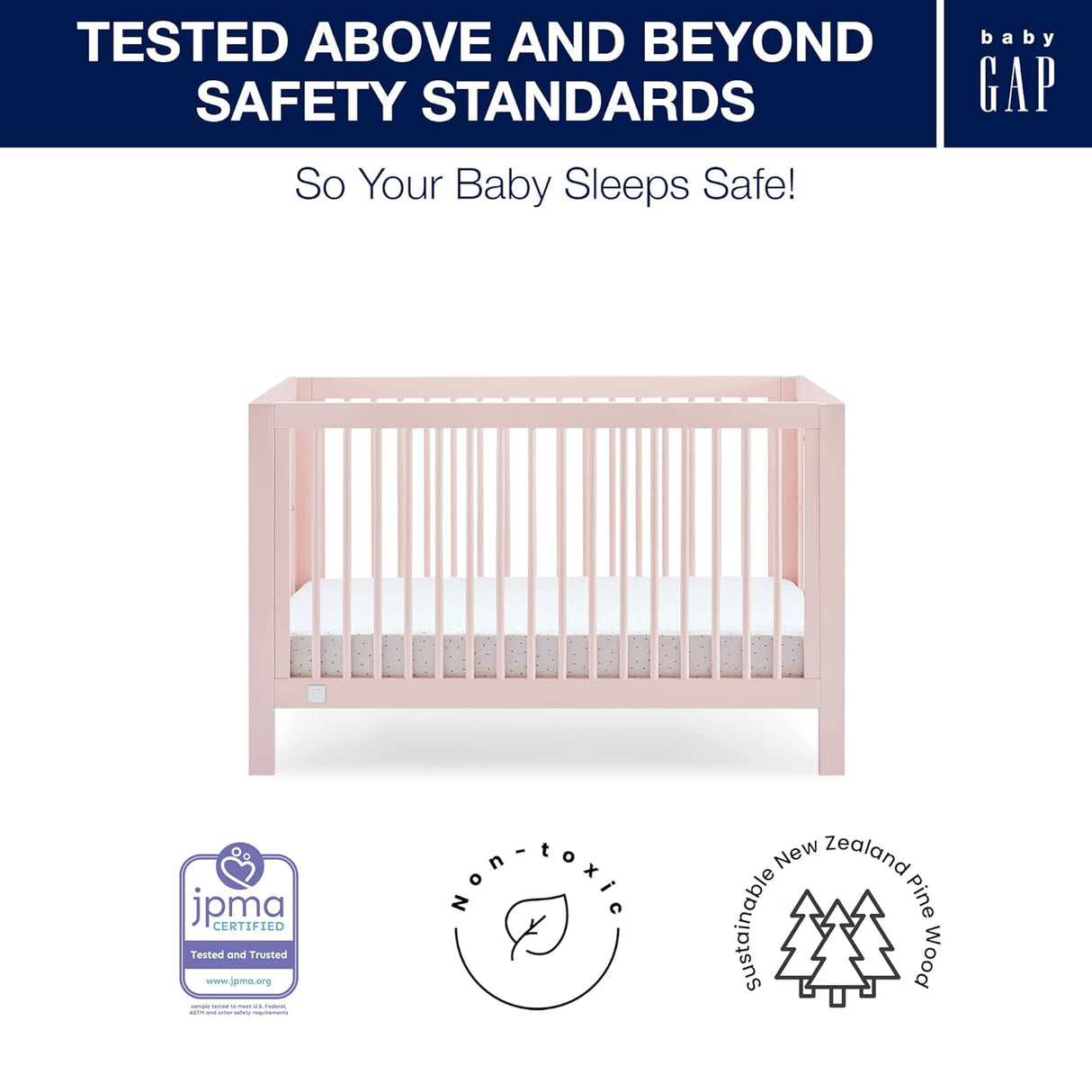Delta Children babyGap Charlie 6-in-1 Convertible Crib - Greenguard Gold Certified, Blush Pink