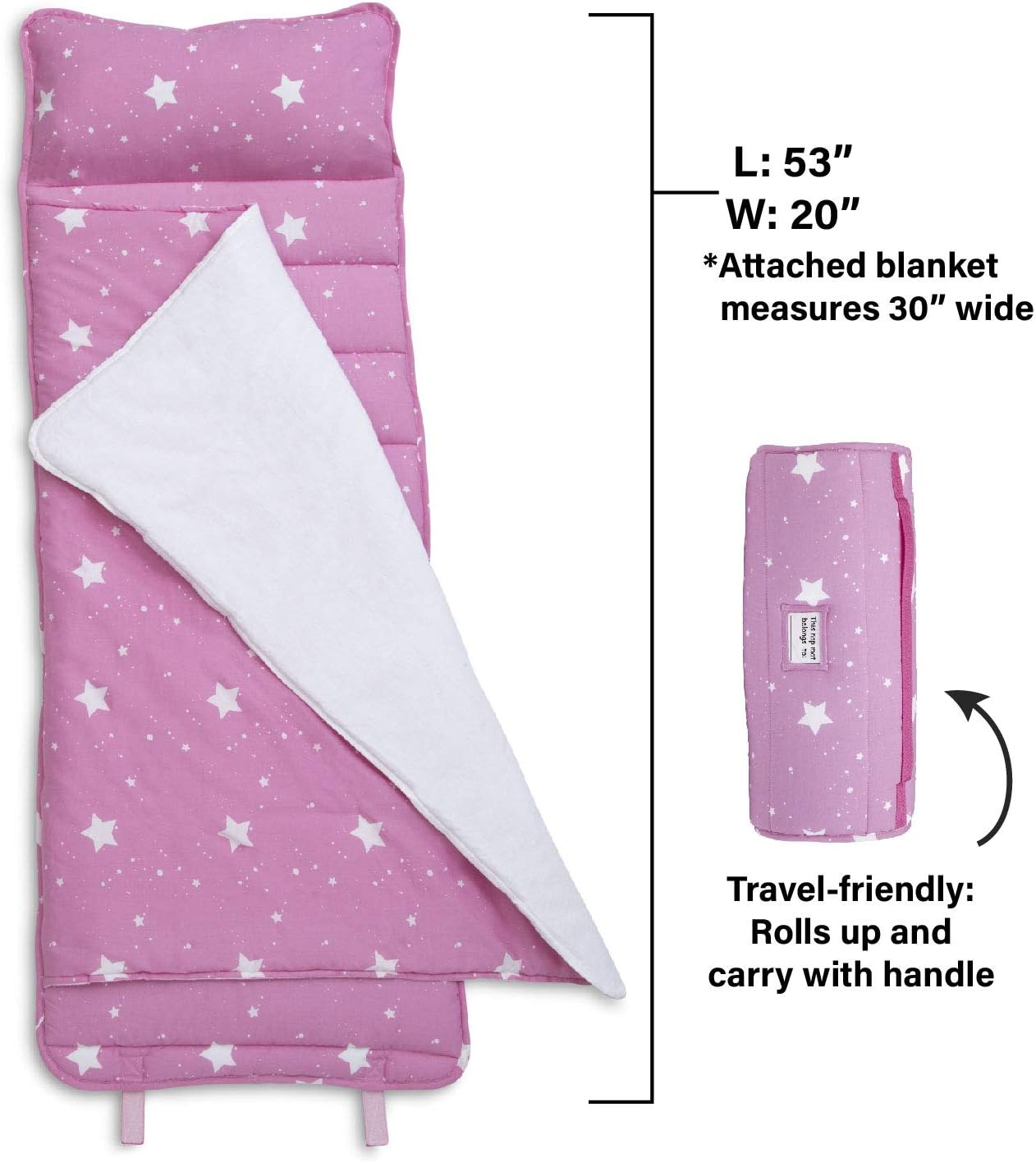 Delta Children Nap Mat with Included Pillow and Blanket for Toddlers and Kids, Blushing Stars