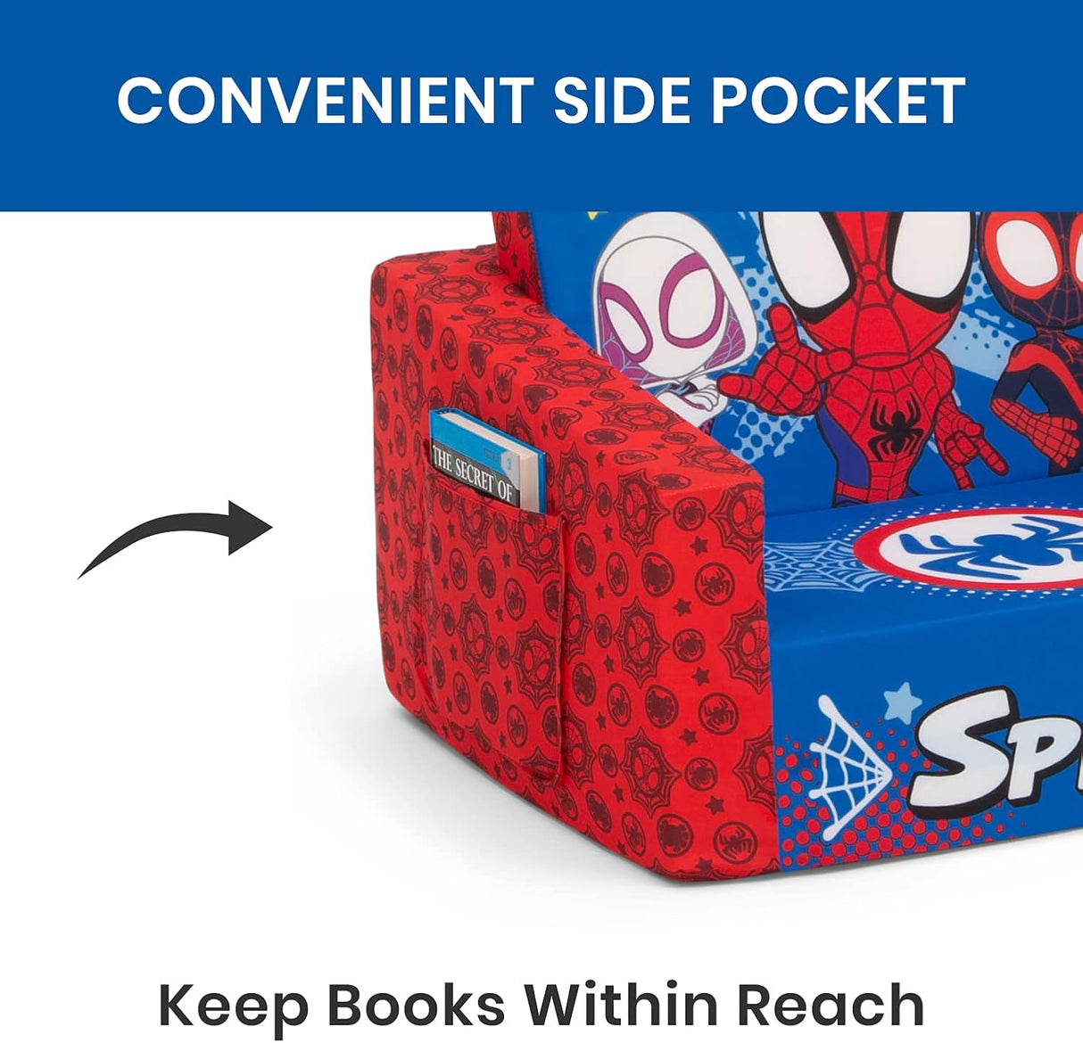 Marvel Spidey and His Amazing Friends Cozee Flip-Out Chair Convertible Chair to Lounger for Kids