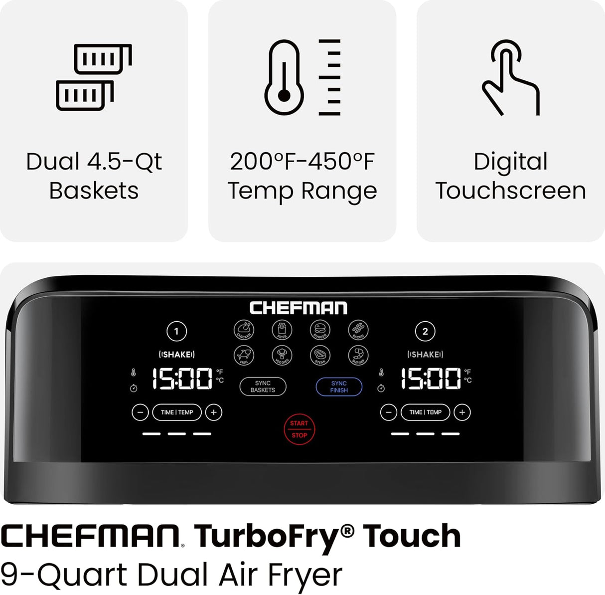 Chefman TurboFry Touch 9-Quart Dual Basket Air Fryer