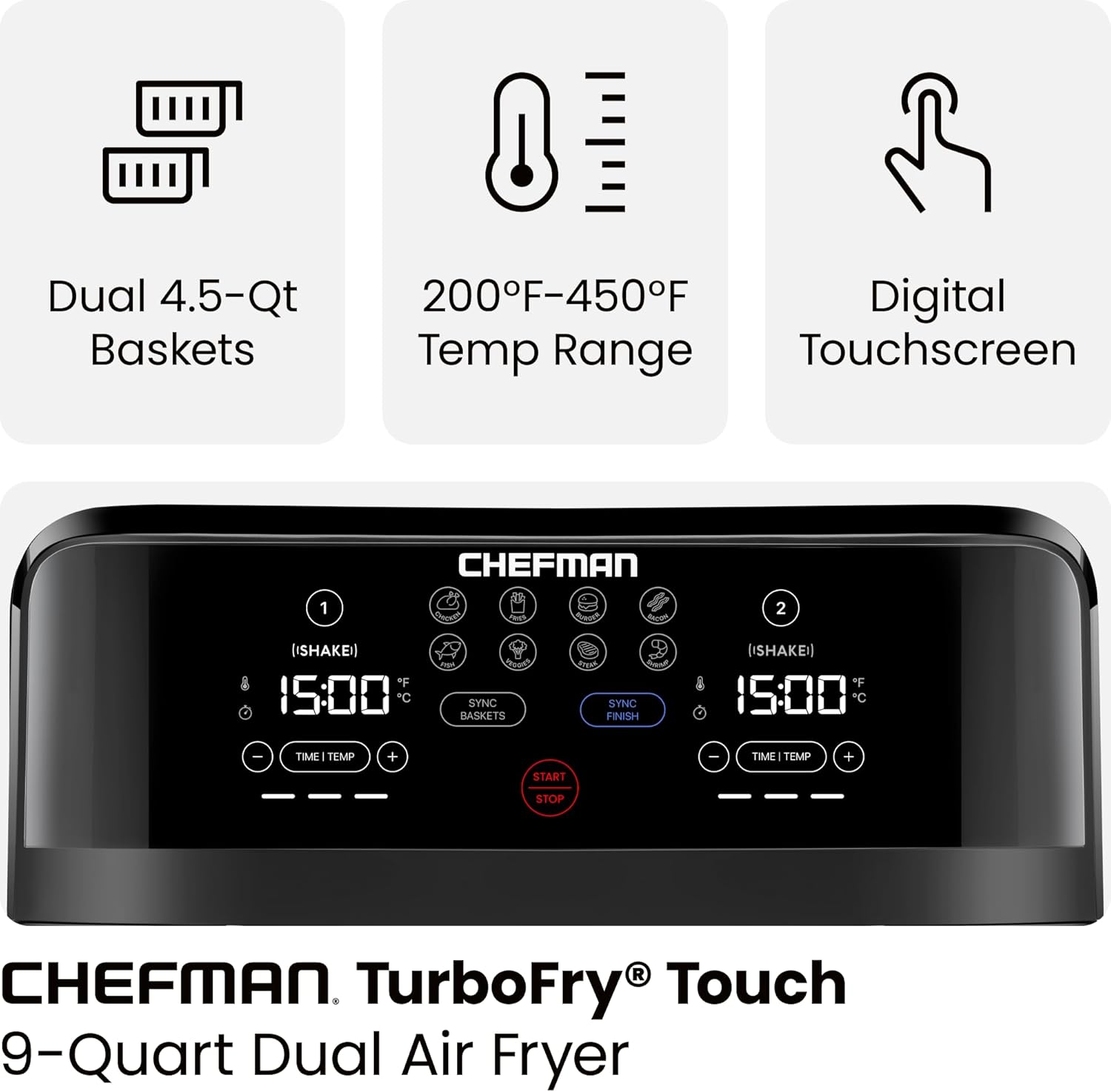 Chefman TurboFry Touch 9-Quart Dual Basket Air Fryer