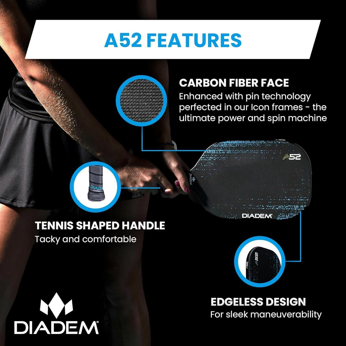 Diadem A52 Pickleball Paddle - Blue