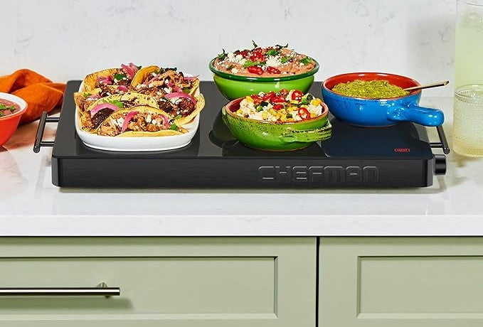 Chefman Electric Warming Tray with Adjustable Temperature Control, Perfect For Buffets, Restaurants, Parties, Events, and Home Dinners, Glass Top Extra Large – Black