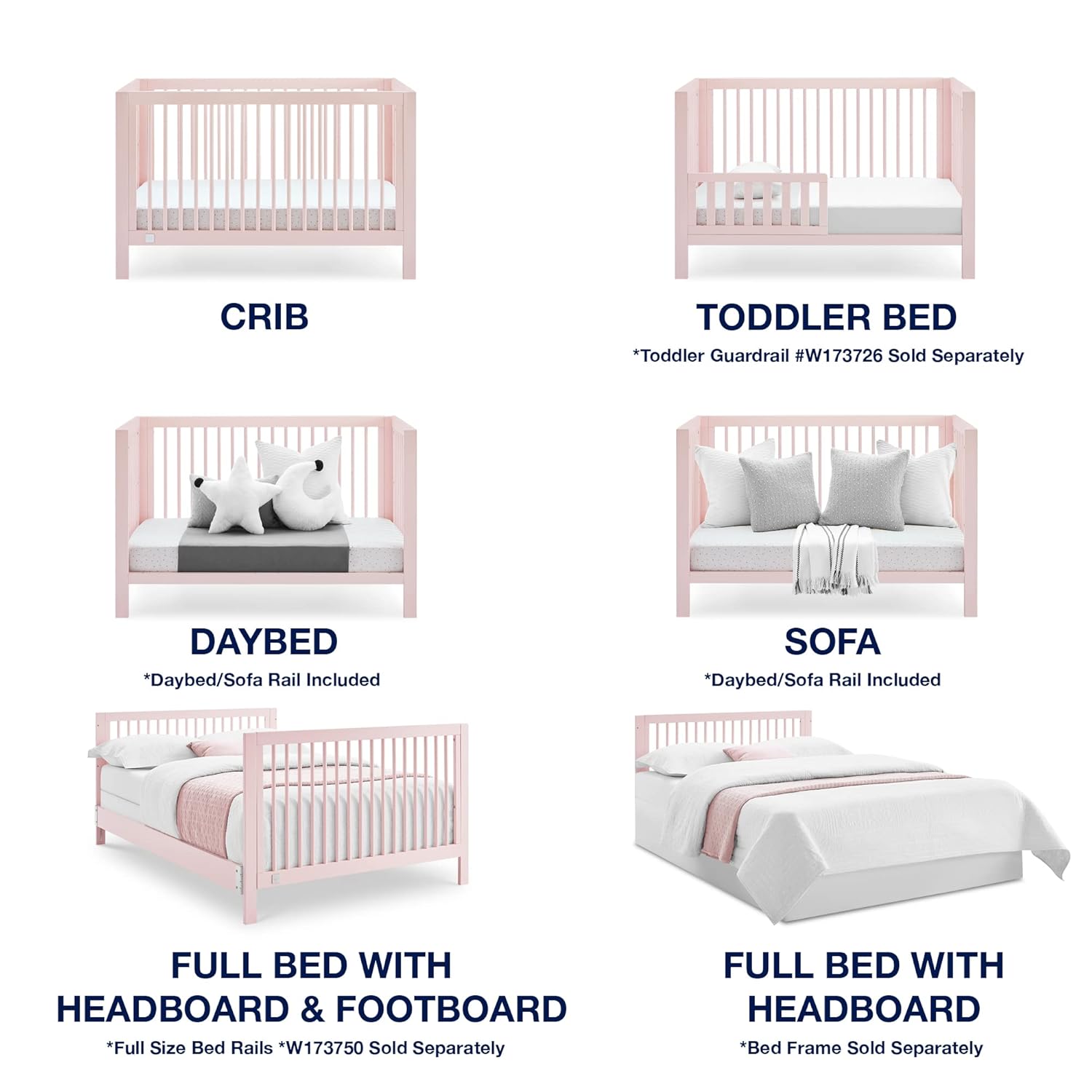 Delta Children babyGap Charlie 6-in-1 Convertible Crib - Greenguard Gold Certified, Blush Pink