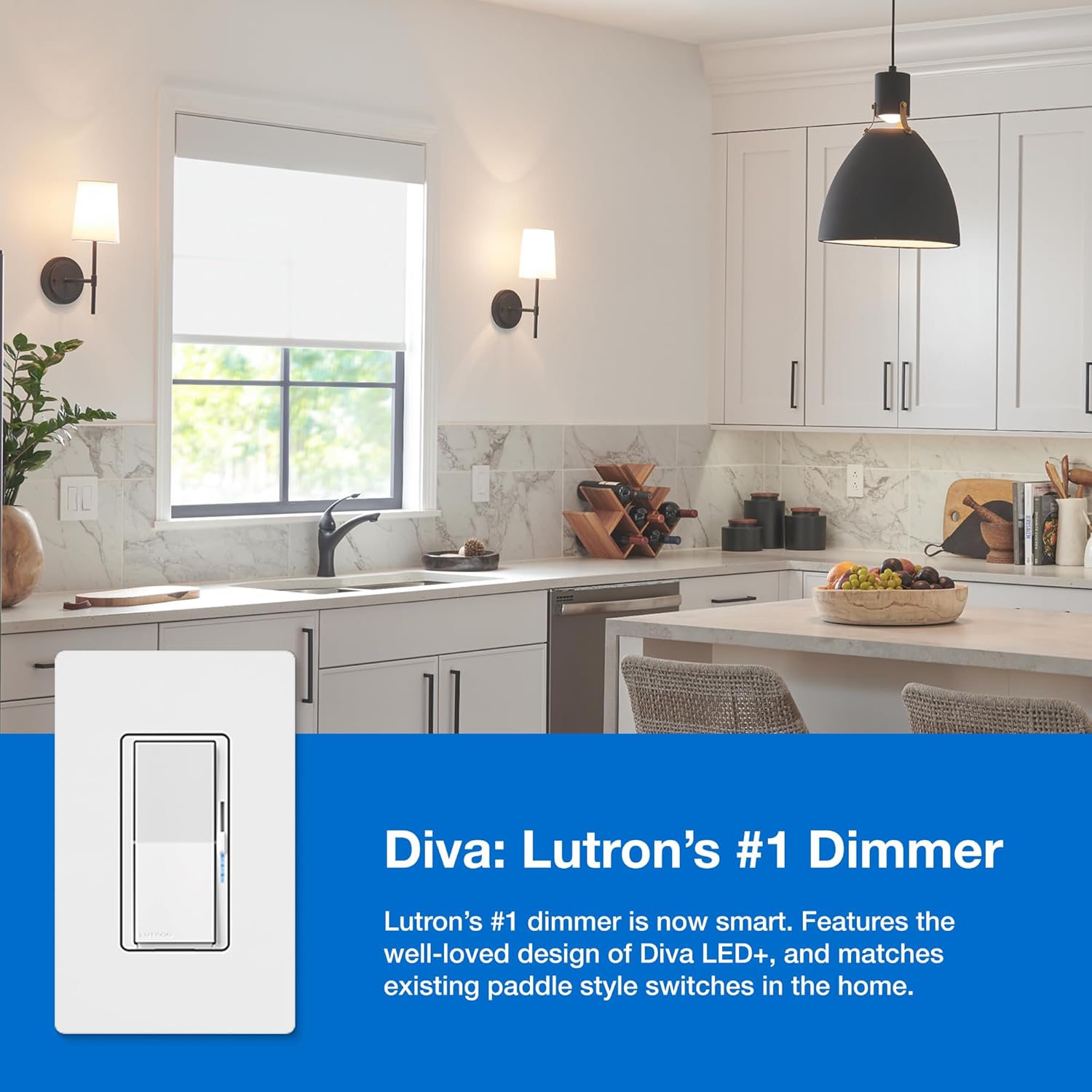 Lutron Caseta Smart Switch Kit w/ Hub, Diva Smart Dimmer Switch, Remote & More, No Neutral Required, Works w/ Alexa, Apple Homekit, Google Home, Single Pole or 3 Way, DVRF-BDG-1DP-A