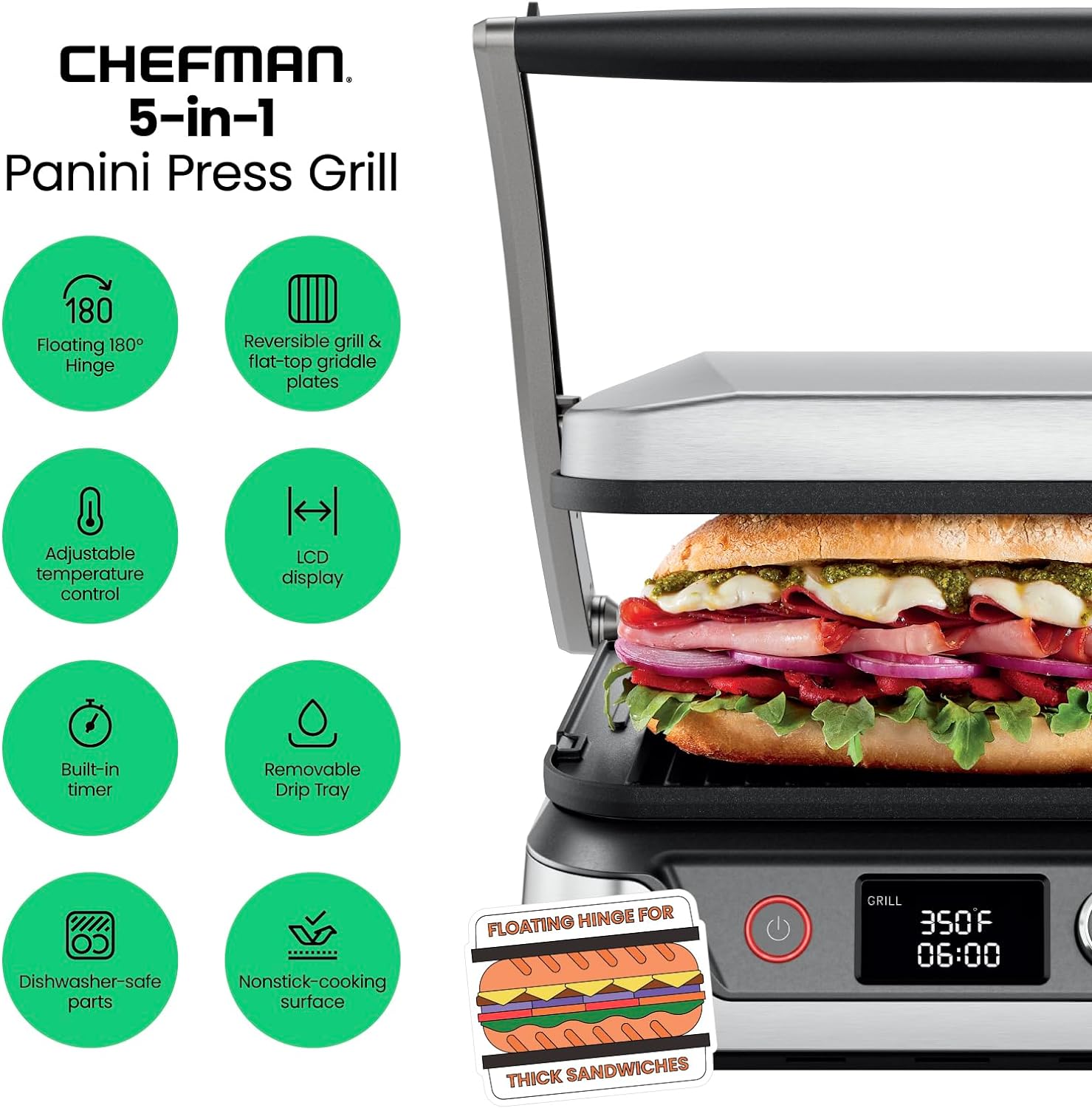 Chefman 5-in-1 Panini Press Grill