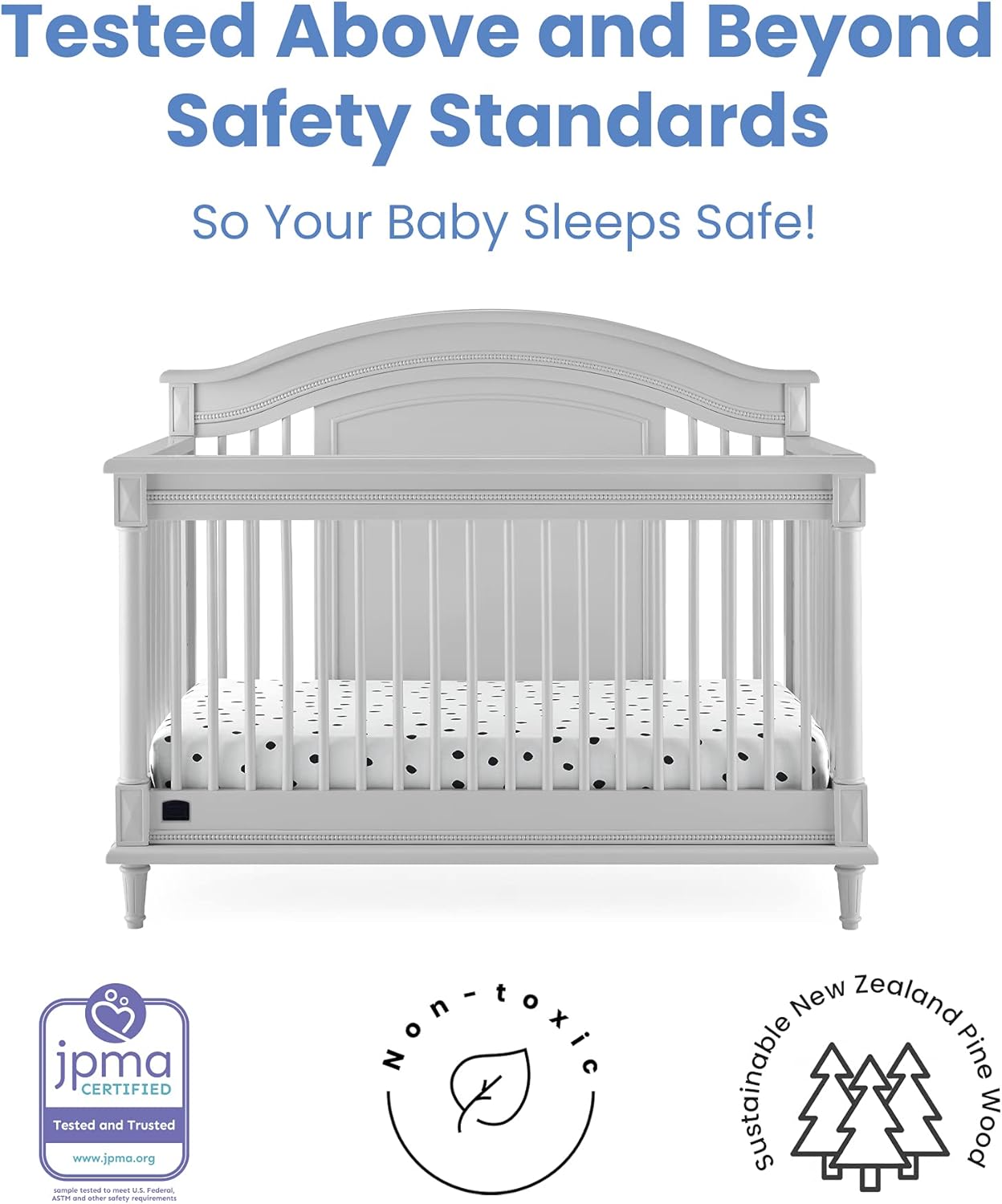 Delta Children Simmons Kids Juliette 6-in-1 Convertible Crib with Toddler Rail,  Moonstruck Grey