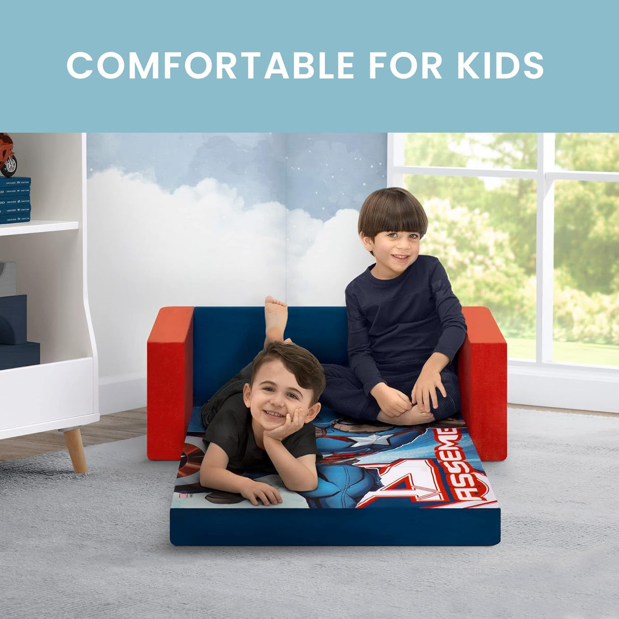 Delta Children Avengers Cozee Flip-Out Sofa - 2-in-1 Convertible Sofa to Lounger for Kids