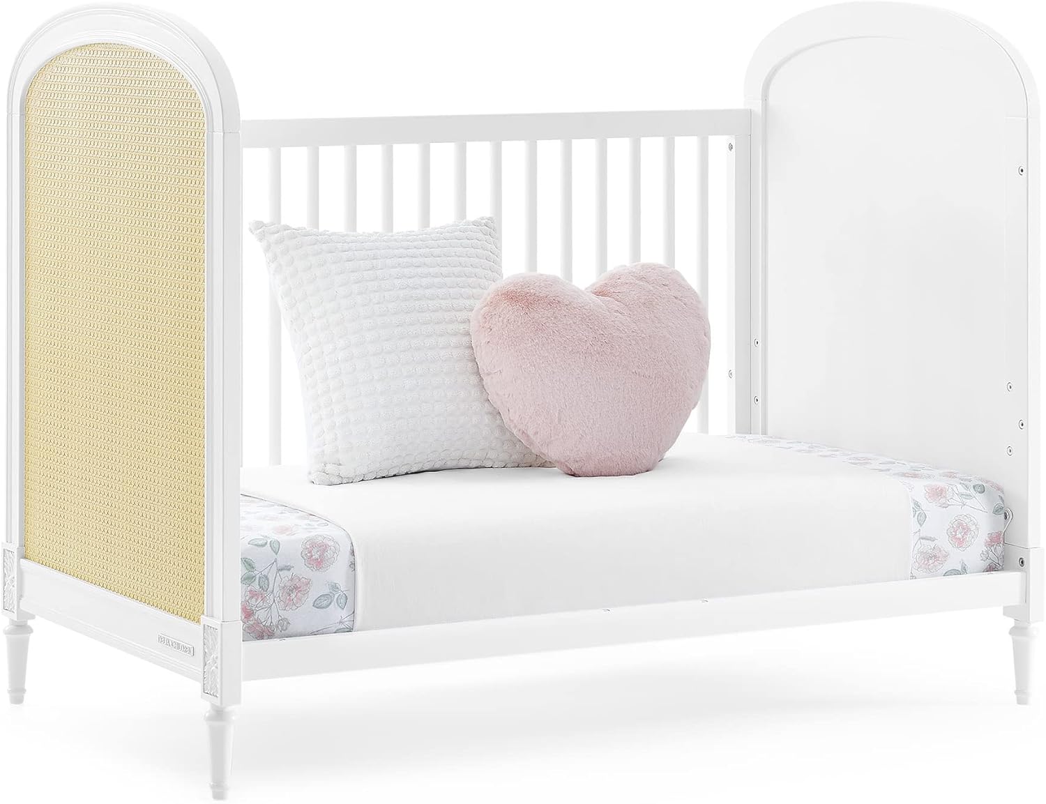 Delta Children Madeline 4-in-1 Convertible Crib Woven Cane Mesh Panels Bianca White/Textured Almond