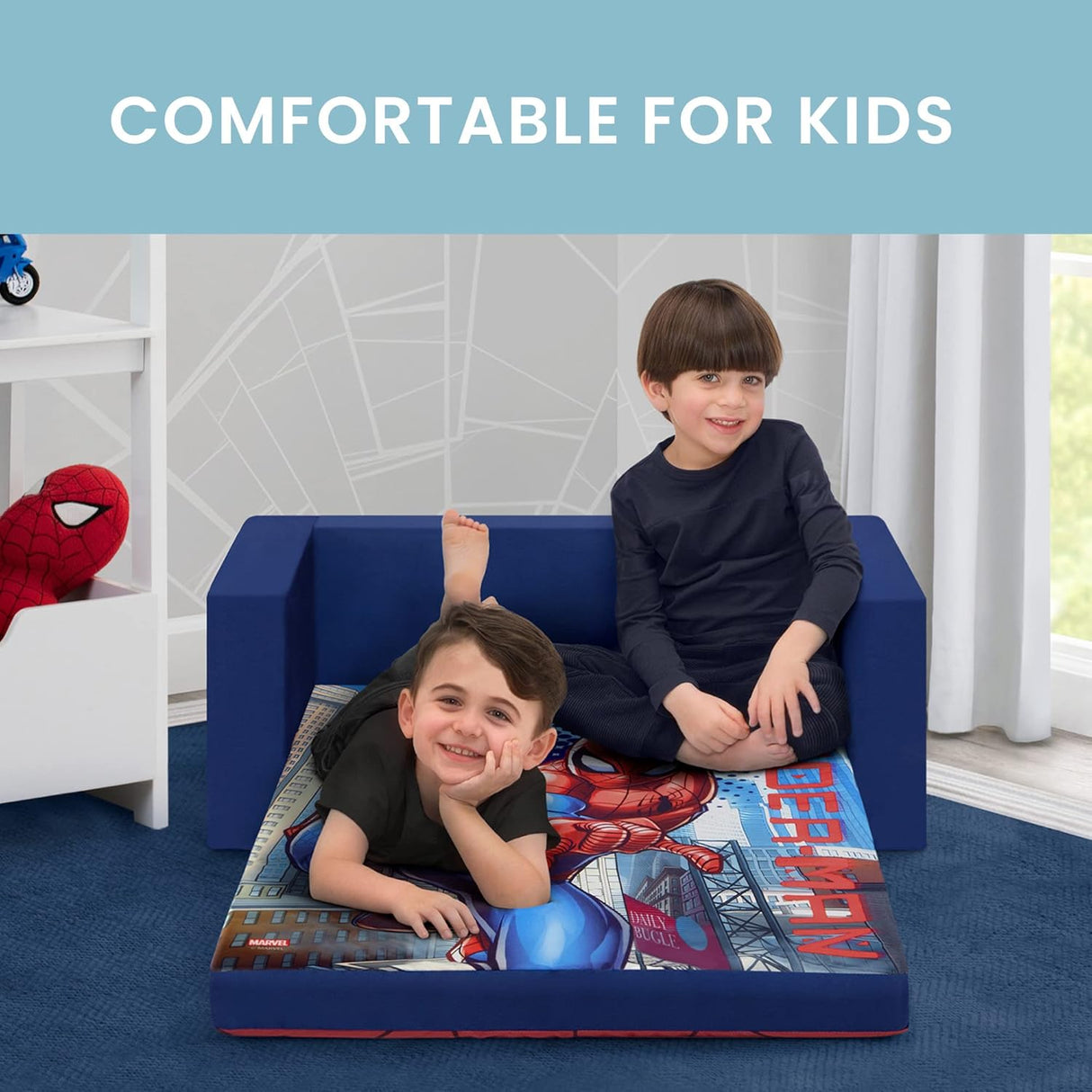 Delta Children Spider-Man Cozee Flip-Out Sofa - 2-in-1 Convertible Sofa to Lounger for Kids