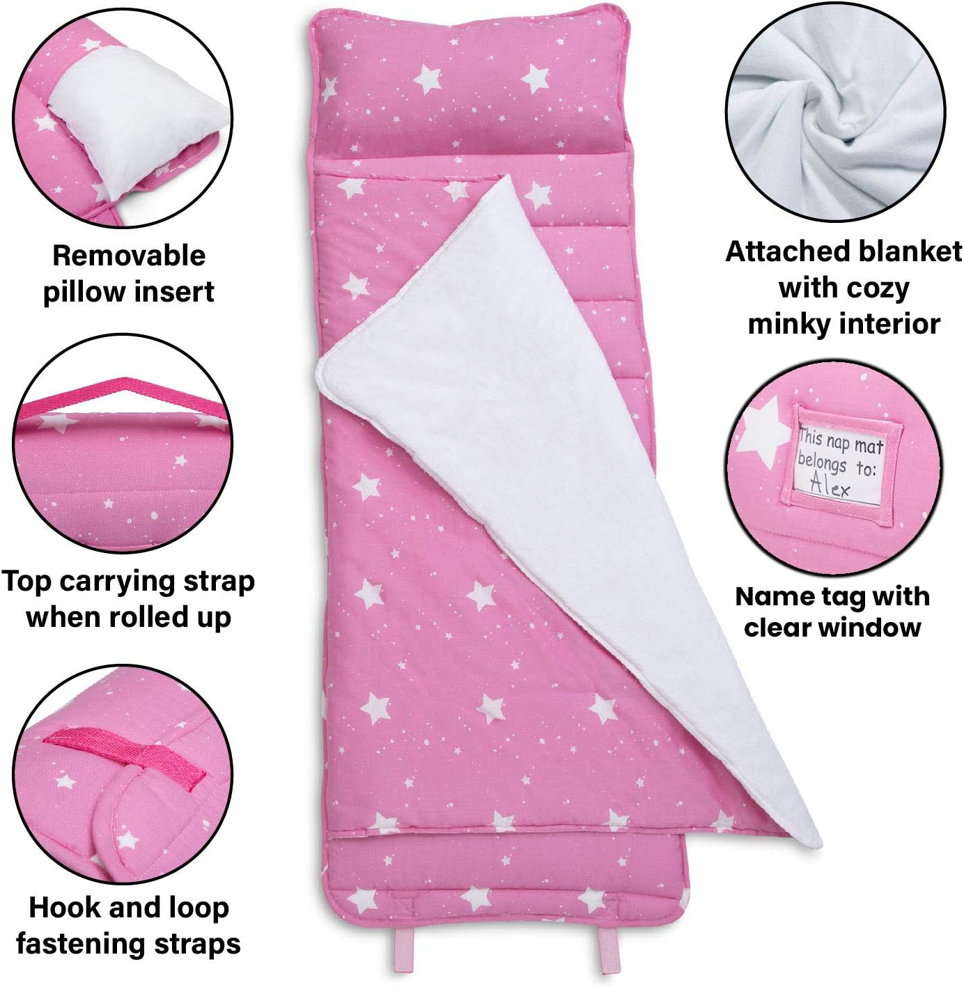 Delta Children Nap Mat with Included Pillow and Blanket for Toddlers and Kids, Blushing Stars
