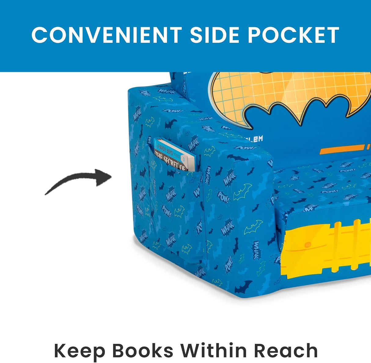 Delta Children Batman Cozee Flip-Out Chair - 2-in-1 Convertible Chair to Lounger for Kids