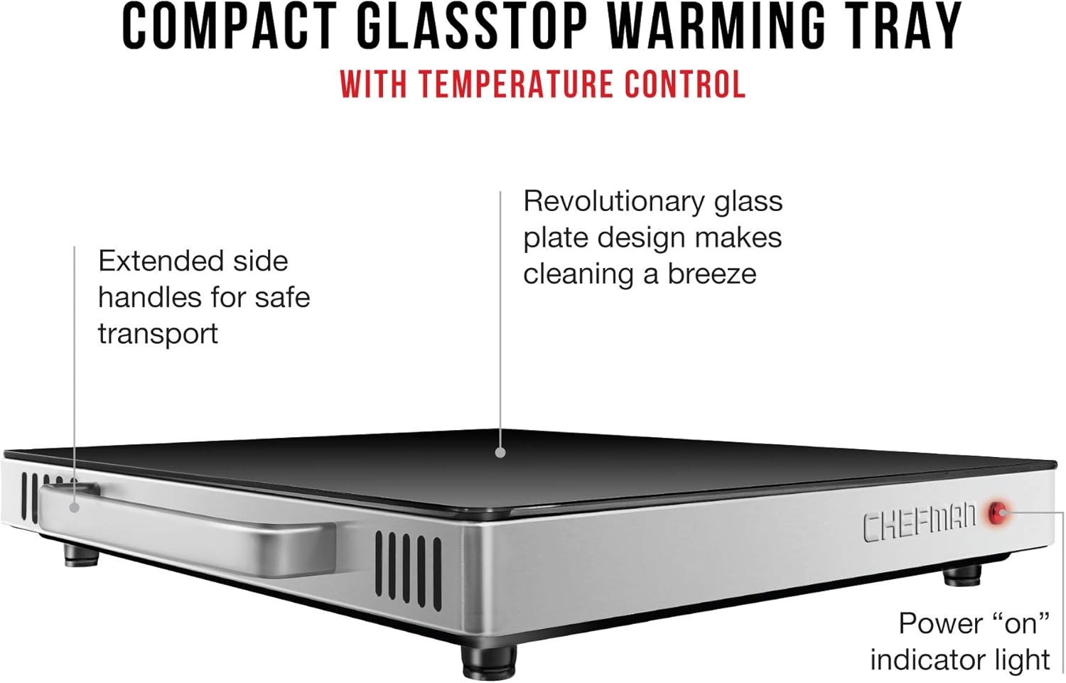 Chefman Mini Glass Top Warming Tray with Temperature Control Knob