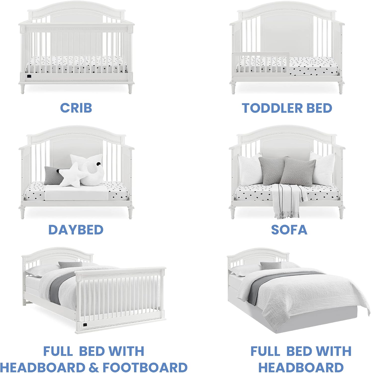Delta Children Simmons Kids Juliette 6-in-1 Convertible Crib with Toddler Rail,  Bianca White