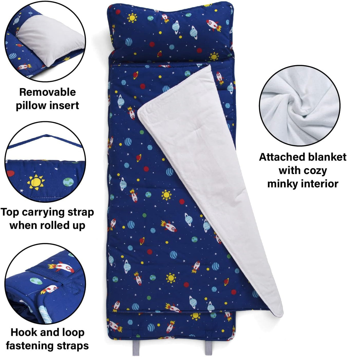 Delta Children Nap Mat with Included Pillow and Blanket for Toddlers and Kids, Outer Space
