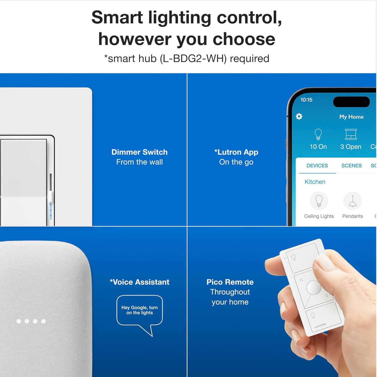 Lutron Caseta Smart Switch Kit w/ Hub, Diva Smart Dimmer Switch, Remote & More, No Neutral Required, Works w/ Alexa, Apple Homekit, Google Home, Single Pole or 3 Way, DVRF-BDG-1DP-A