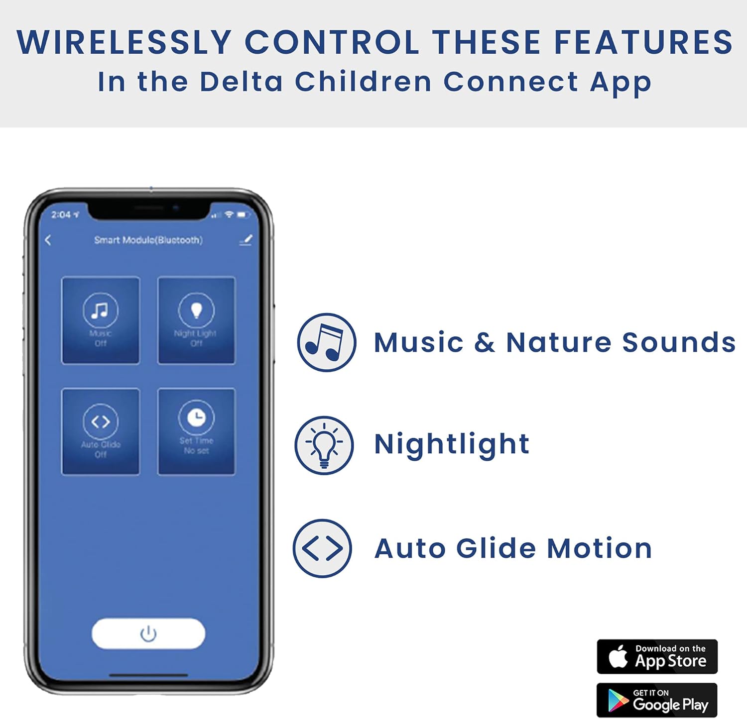 Delta Children SmartSleep Auto Glide Bassinet with Bluetooth, Alloy