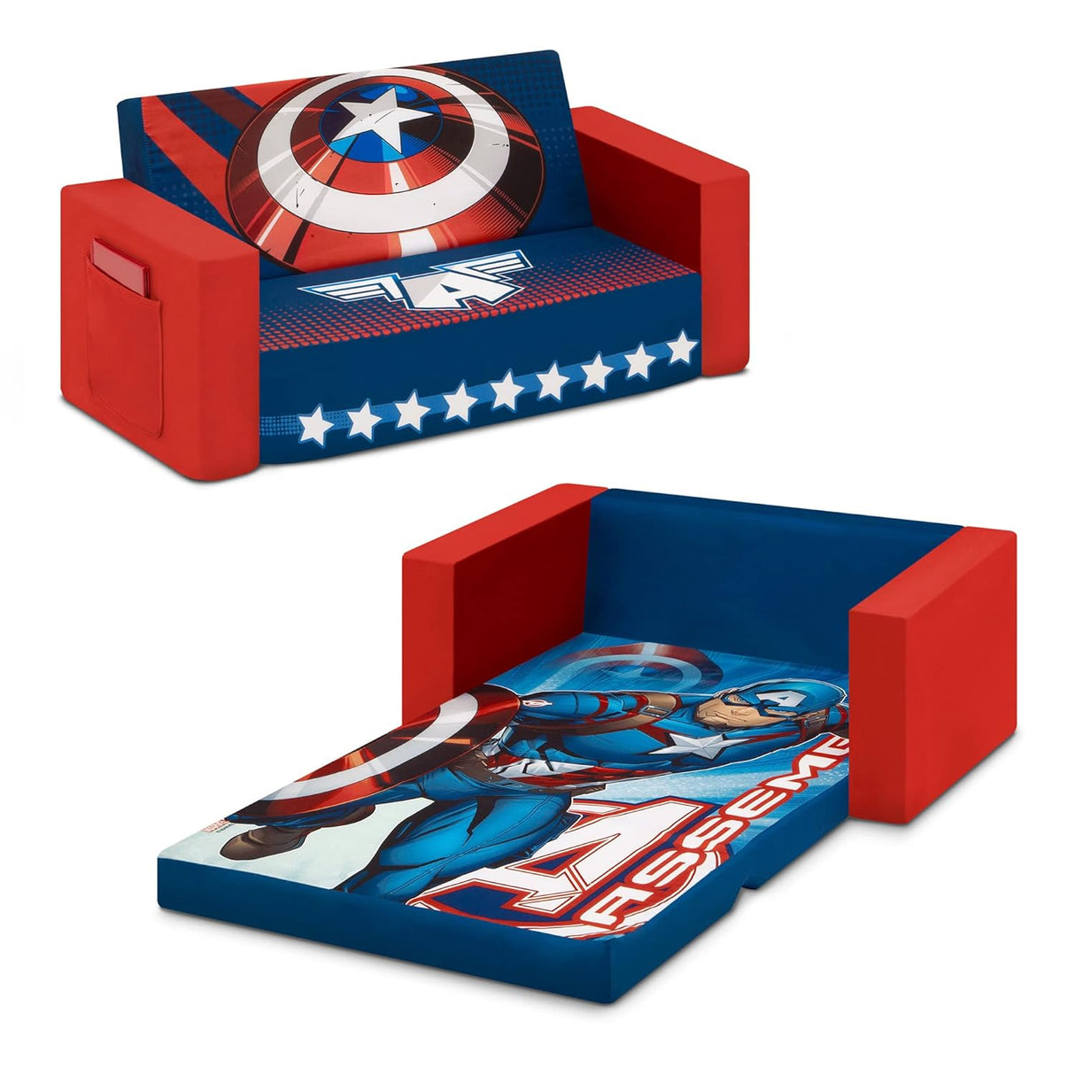 Delta Children Avengers Cozee Flip-Out Sofa - 2-in-1 Convertible Sofa to Lounger for Kids