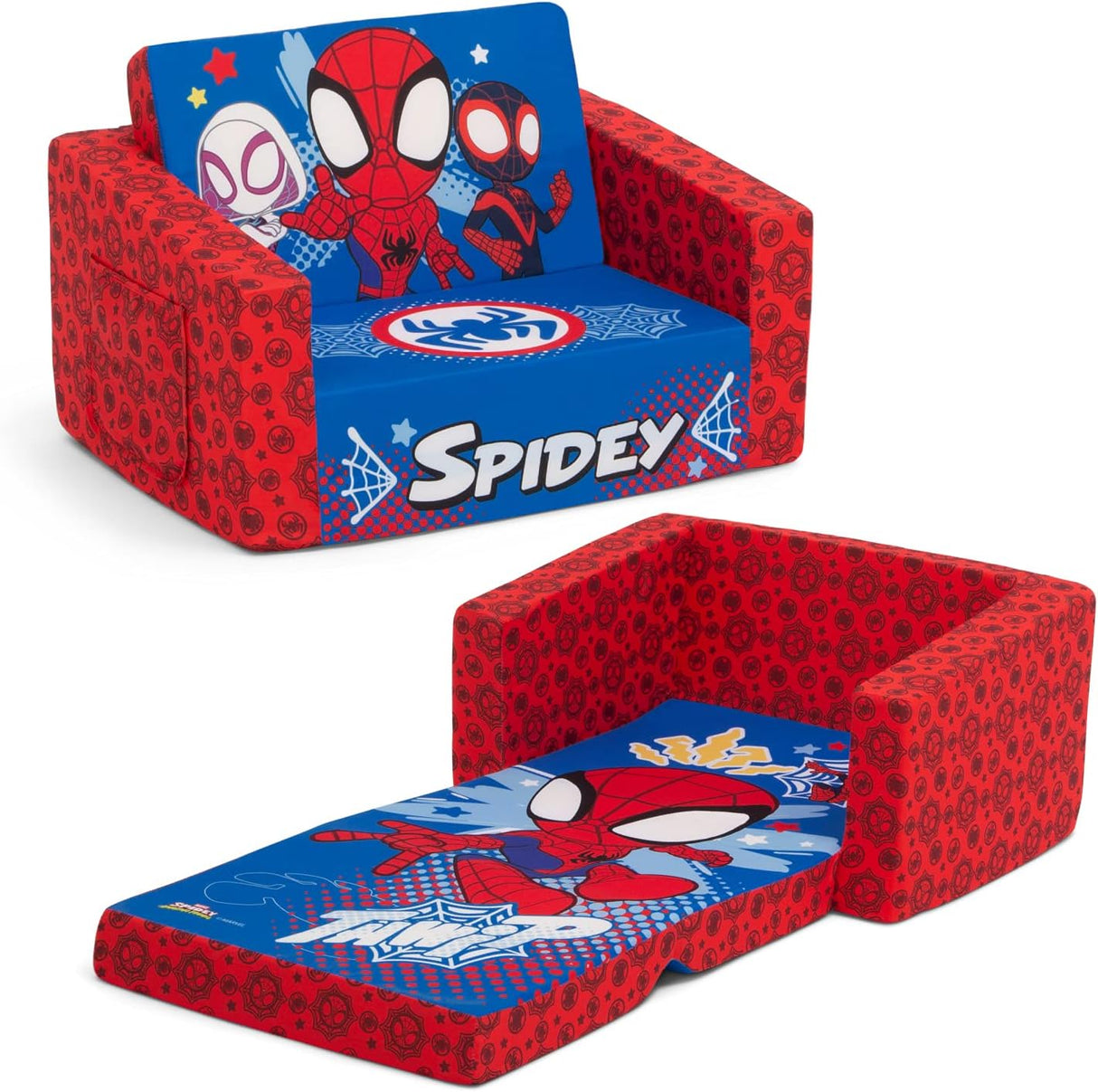 Marvel Spidey and His Amazing Friends Cozee Flip-Out Chair Convertible Chair to Lounger for Kids