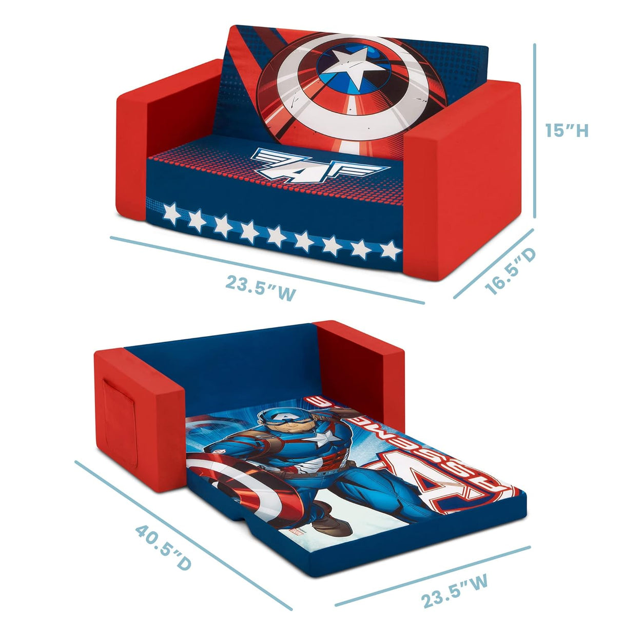 Delta Children Avengers Cozee Flip-Out Sofa - 2-in-1 Convertible Sofa to Lounger for Kids