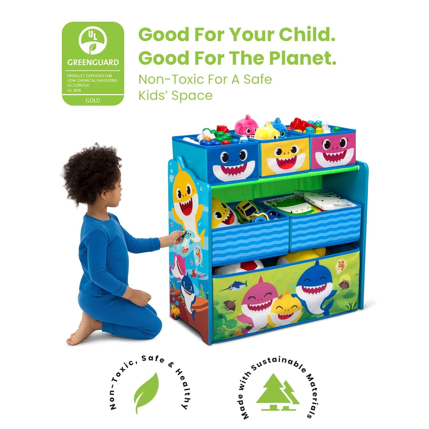 Delta Children Baby Shark Design & Store 6 Bin Toy Storage Organizer