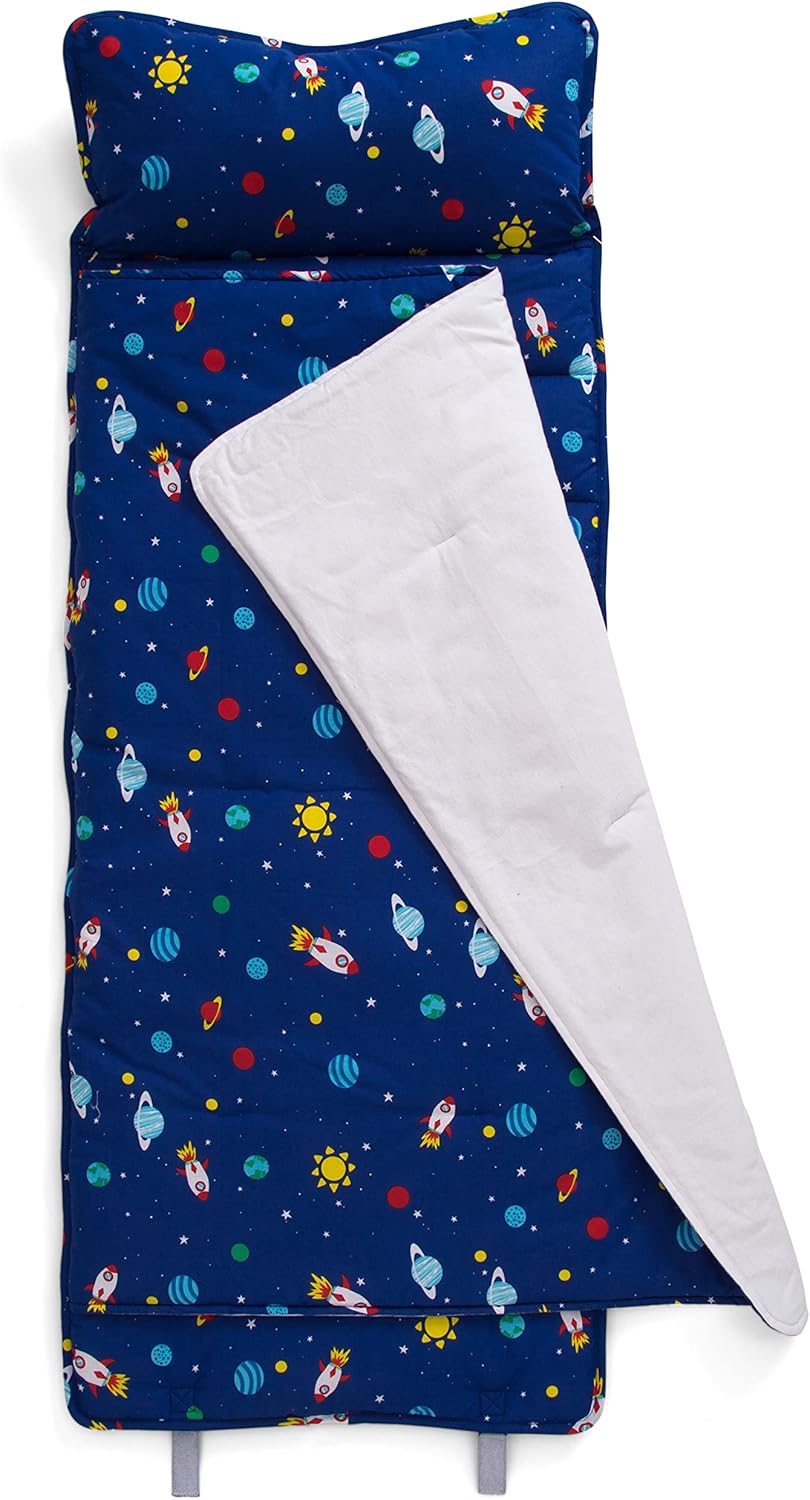 Delta Children Nap Mat with Included Pillow and Blanket for Toddlers and Kids, Outer Space