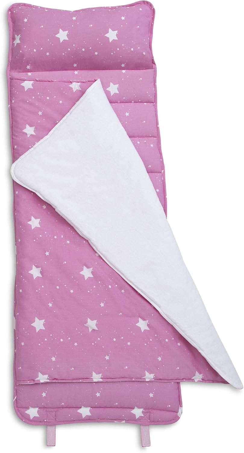 Delta Children Nap Mat with Included Pillow and Blanket for Toddlers and Kids, Blushing Stars