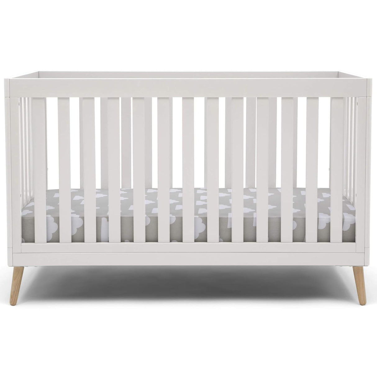 Delta Children Essex 4-in-1 Convertible Baby Crib, Bianca White with Natural Legs