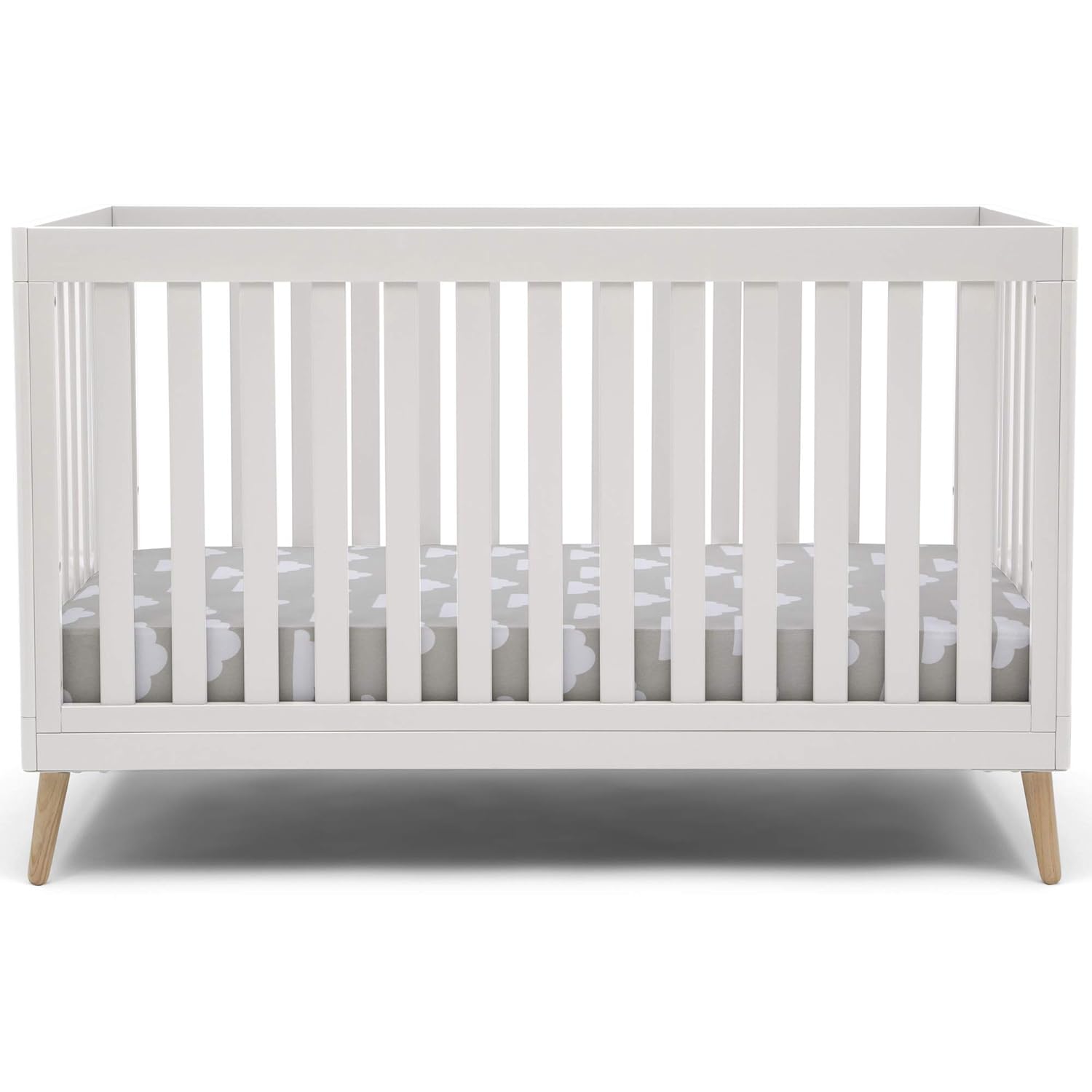 Delta Children Essex 4-in-1 Convertible Baby Crib, Bianca White with Natural Legs