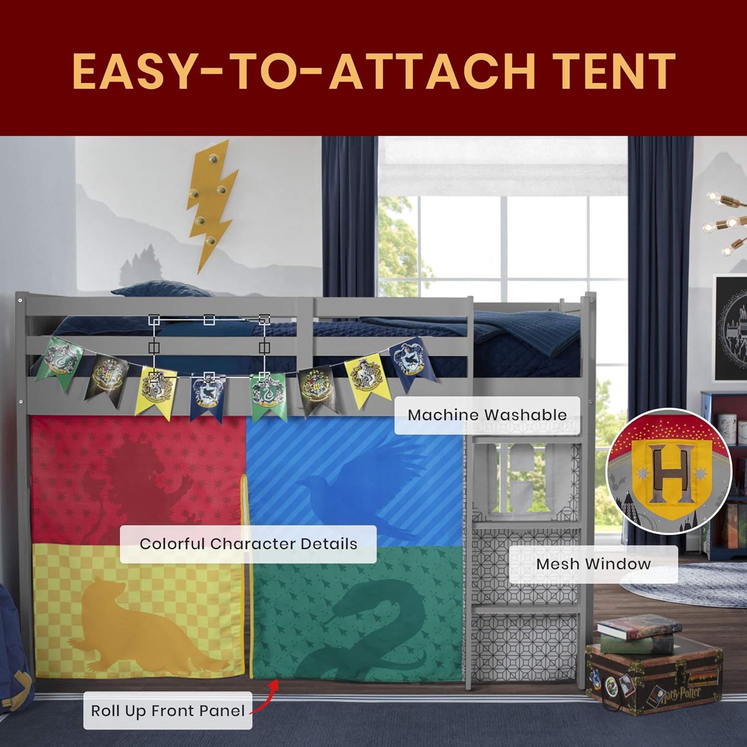 Delta Children Harry Potter Loft Bed Tent - Curtain Set for Low Twin Loft Bed (Bed Sold Separately)