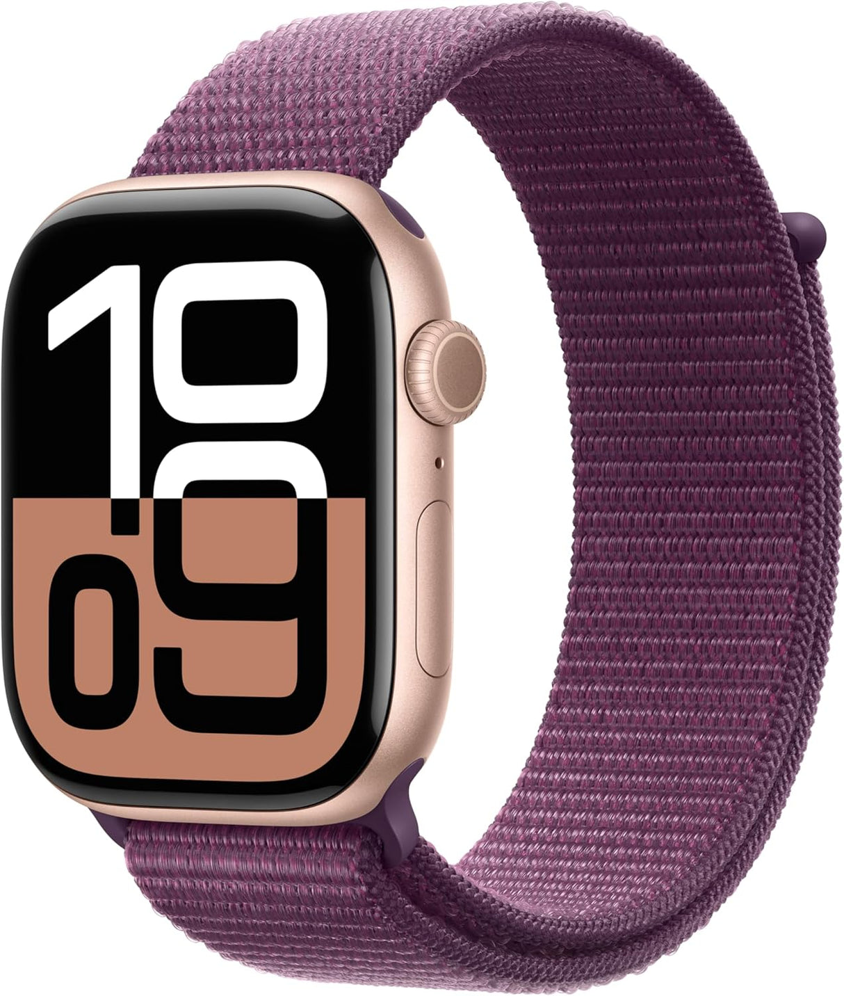 Apple Watch Series 10 (GPS) 46mm Aluminum Case with Plum Sport Loop - Rose Gold