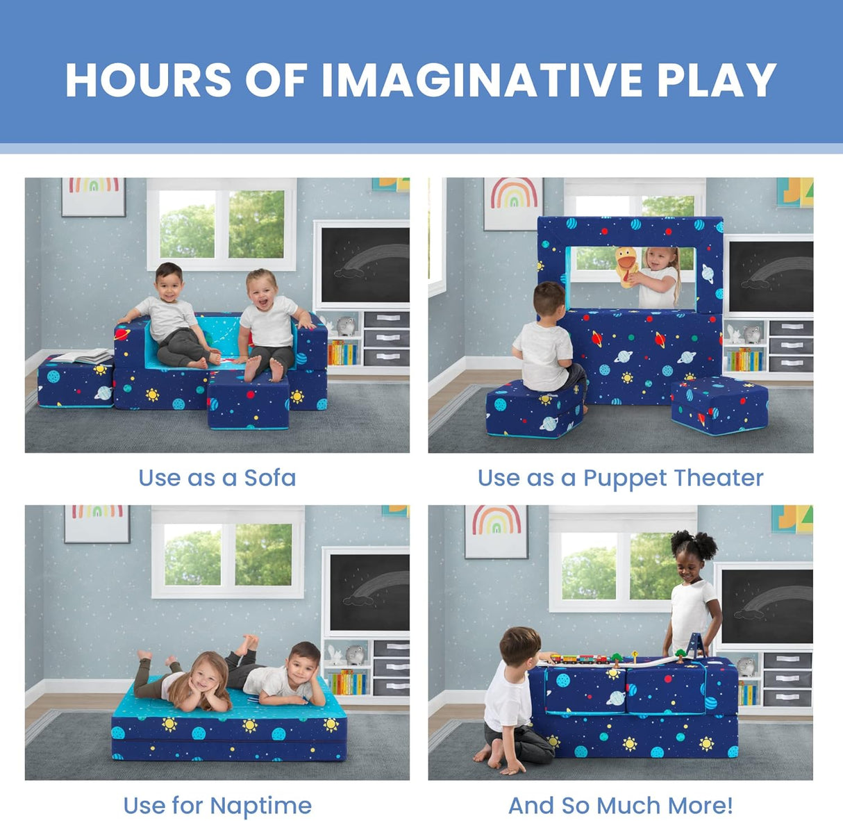 Delta Children Convertible Sofa and Play Set for Kids and Toddlers Spaceship
