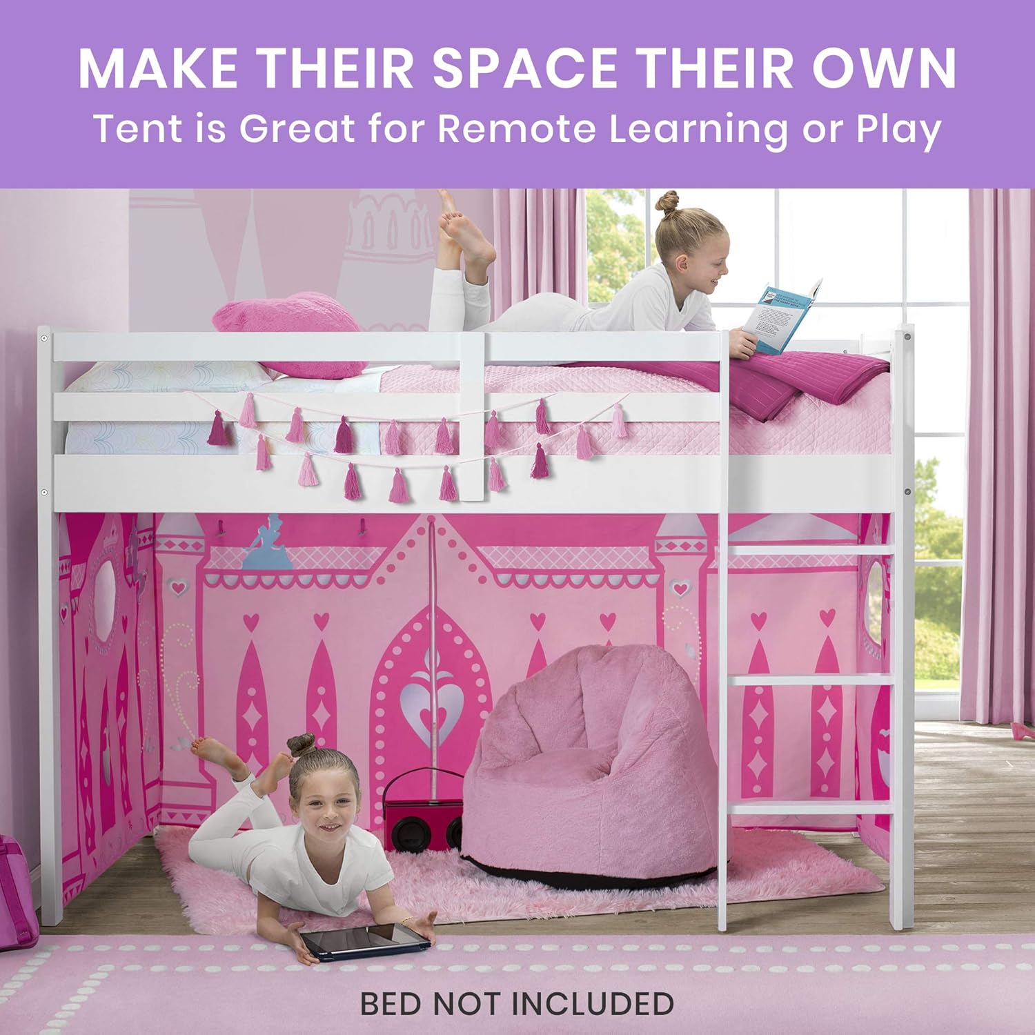 Disney Princess Loft Bed Tent - Curtain Set for Low Twin Loft Bed (Bed Sold Separately)