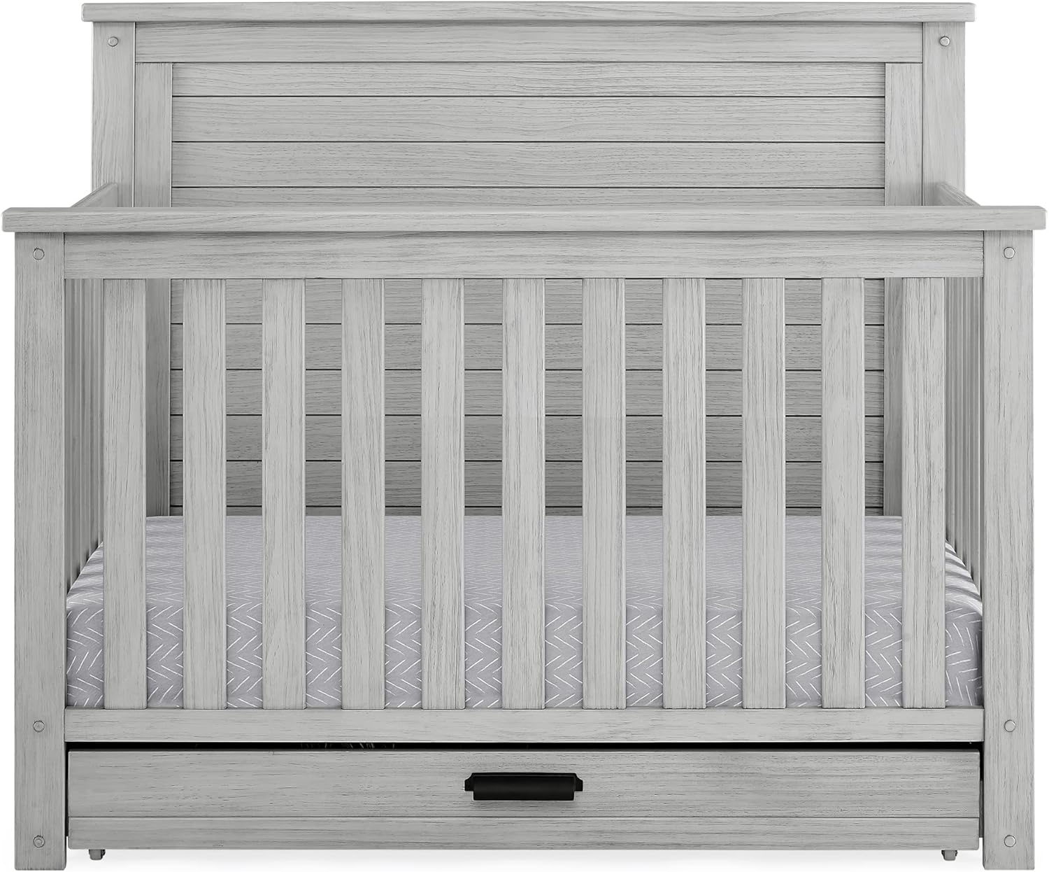 Delta Children Simmons Kids Caden 6-in-1 Convertible Crib with Trundle Drawer,  Rustic Grey