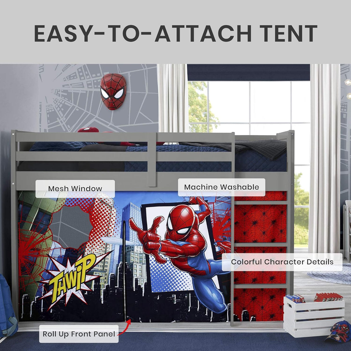 Delta Children Spider-Man Loft Bed Tent - Curtain Set for Low Twin Loft Bed (Bed Sold Separately)