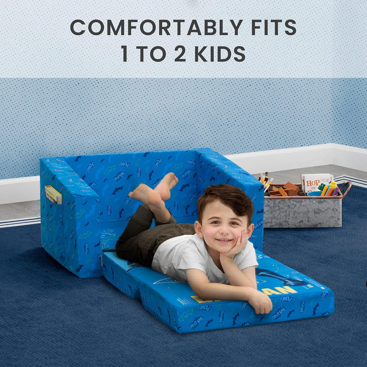 Delta Children Batman Cozee Flip-Out Chair - 2-in-1 Convertible Chair to Lounger for Kids