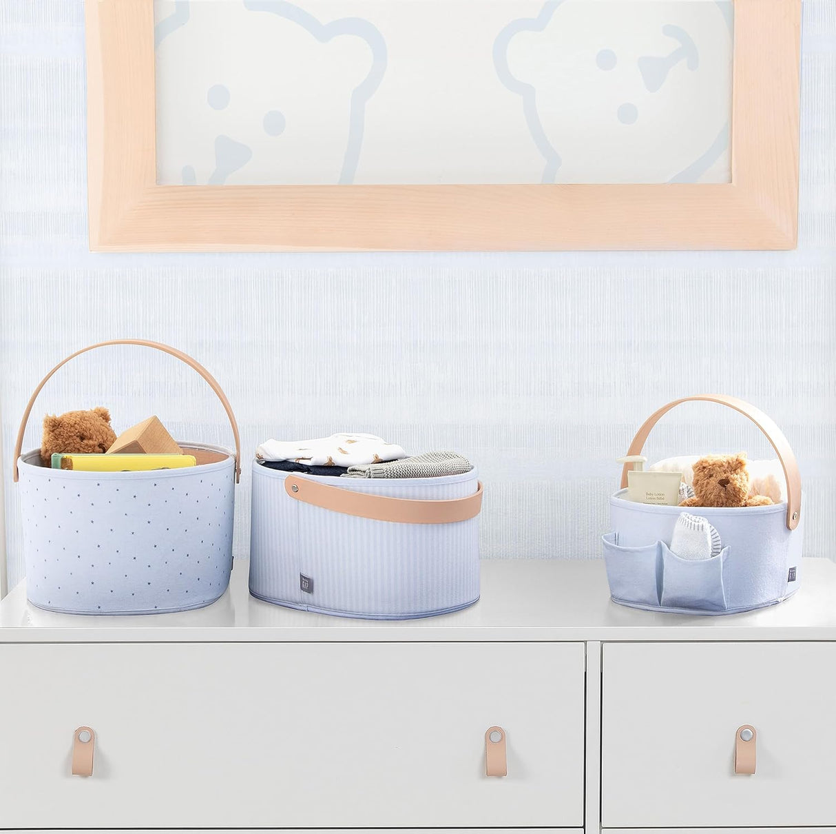 Delta Children 3-Pack Nested Fabric Storage Bins with Handles, Blue