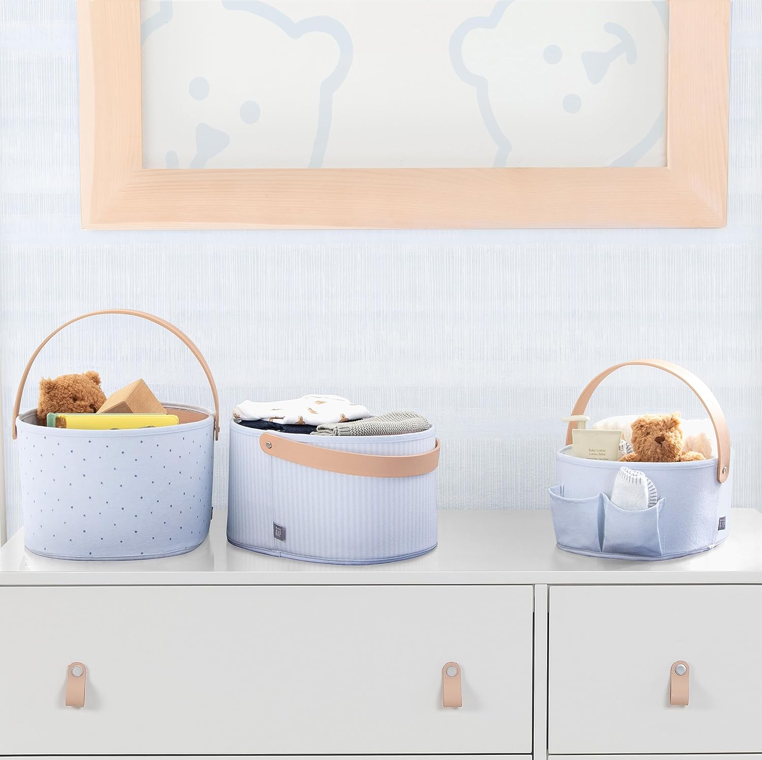 Delta Children 3-Pack Nested Fabric Storage Bins with Handles, Blue