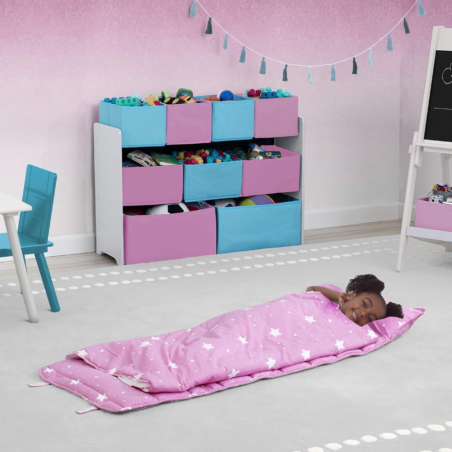 Delta Children Nap Mat with Included Pillow and Blanket for Toddlers and Kids, Blushing Stars