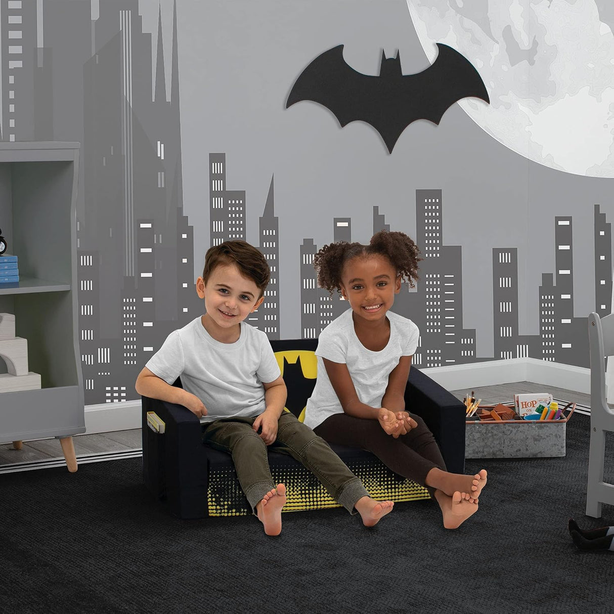 Delta Children Batman Cozee Flip-Out Sofa - 2-in-1 Convertible Sofa to Lounger for Kids