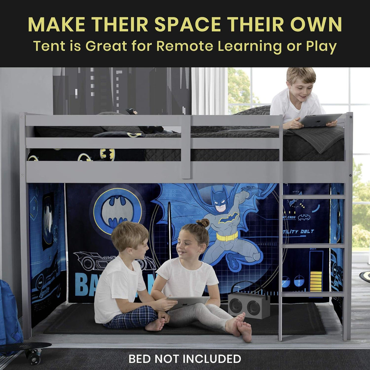 Delta Children Batman Loft Bed Tent - Curtain Set for Low Twin Loft Bed (Bed Sold Separately)